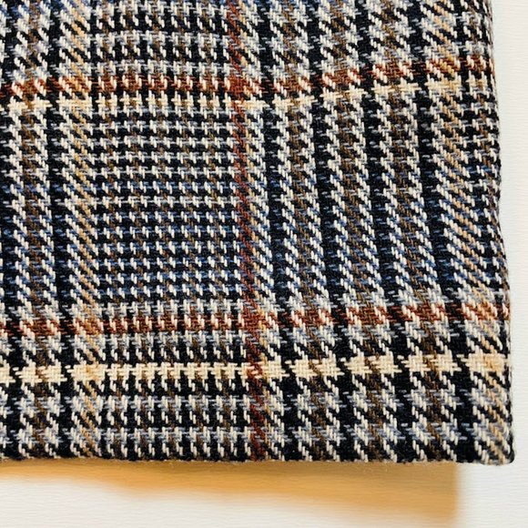 Calvin Klein Skirt Glen Plaid Faux Wrap Toggle Detail Navy Blue Tan Brown Neutra - Picture 6 of 12